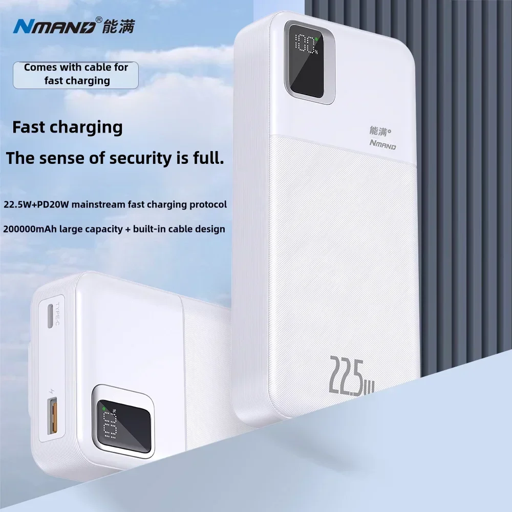 New Power Bank with Large Capacity of 200000 MAh, Fast Charging Apple Android Universal Built-in Cable Mobile Supply Portable