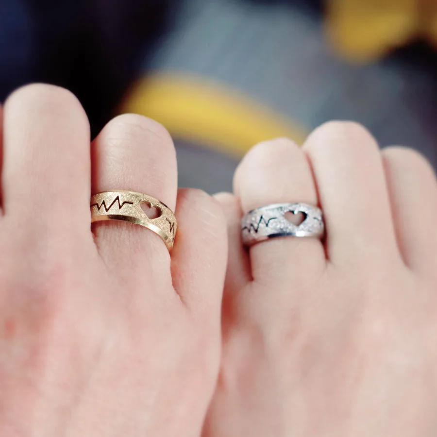 Stainless Steel Couple Ring Heart Shaped Valentine Gift