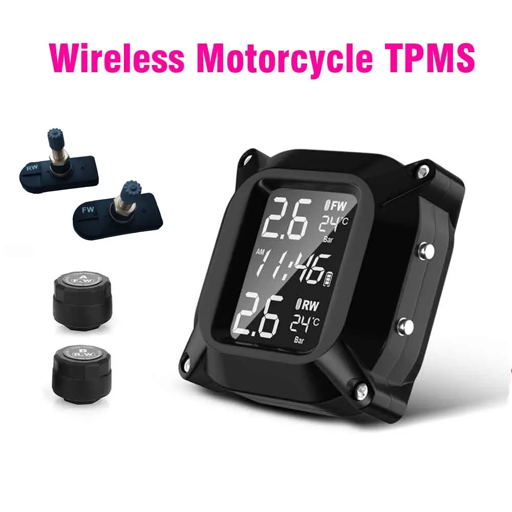 2pcs Wireless Motorcycle Tire Pressure Monitor with External Sensors