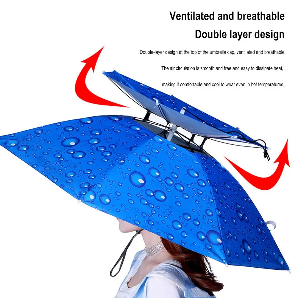 115CM Portable Rain Umbrella Hat Anti-Sun Waterproof Umbrella Camping Head Cap Outdoor Pesca Sun Shade Headwear Cap Hats