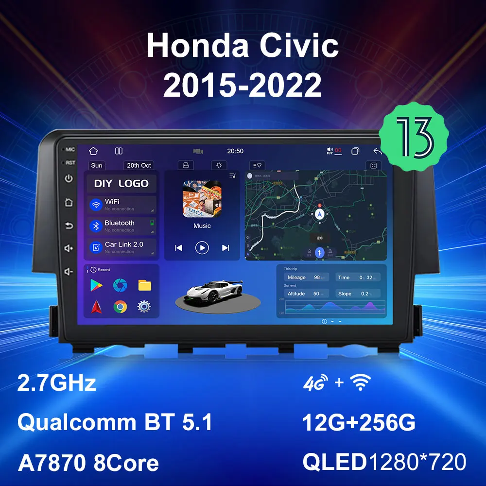

For Honda Civic 2015 2022 Android 13 Carplay Car Radio Multimedia Video Player Navigation GPS DSP 4G Auto Stereo 2Din