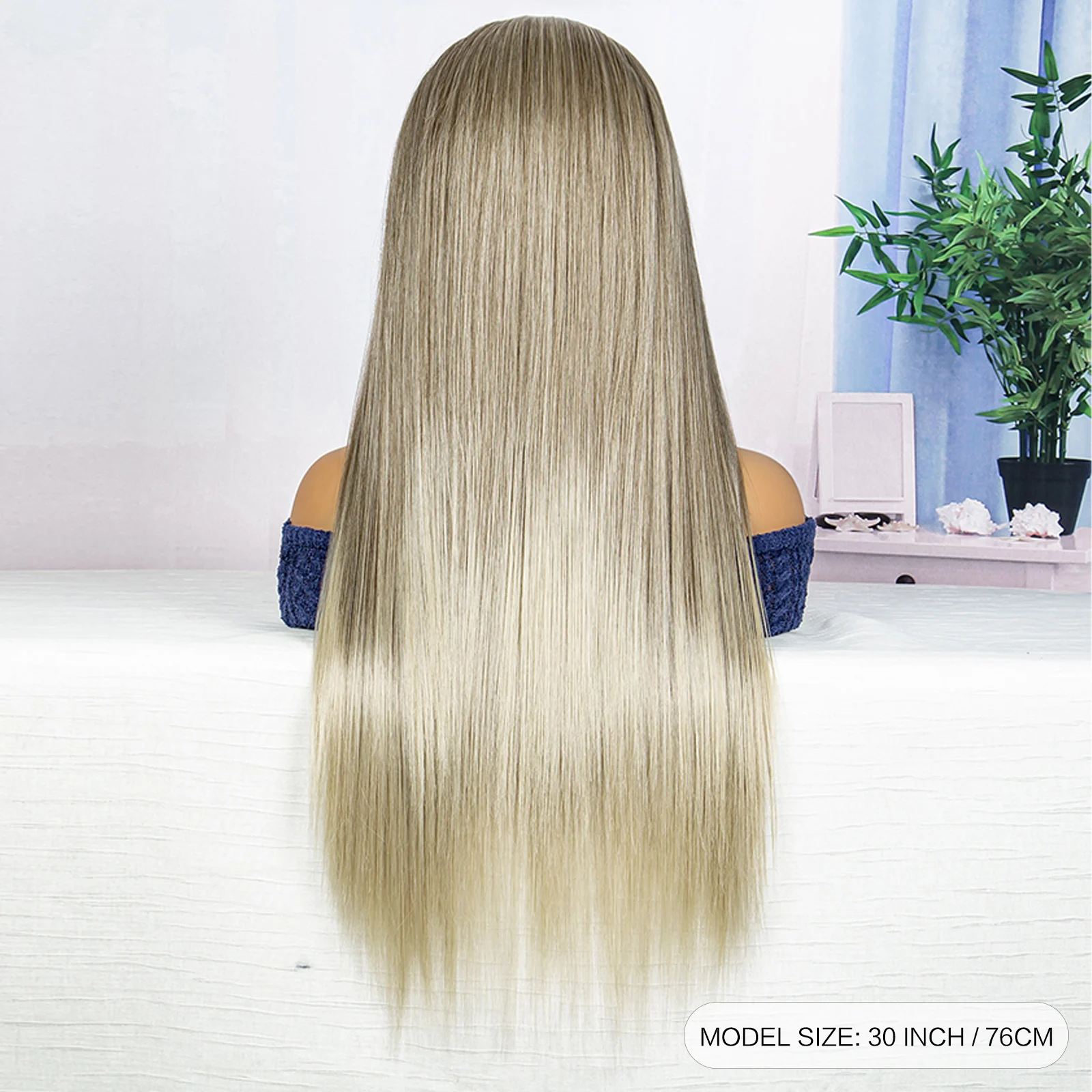 Grey Wigs Straight Synthetic 360 Lace 30 Inches Ombre Brown Heat Resistance Fiber Pre Plucked Swiss Lace Straight Frontal