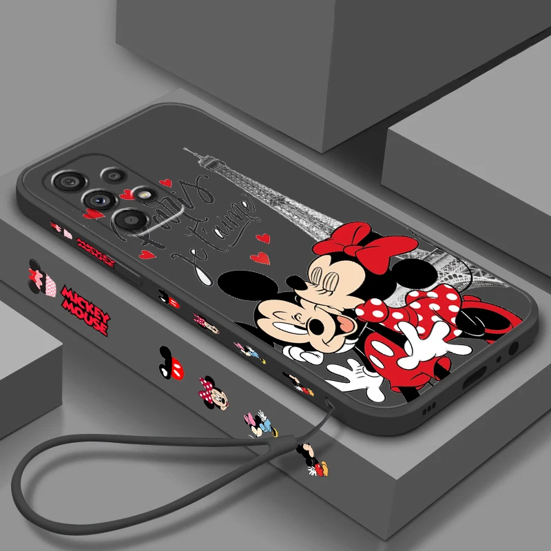 Disney London Minnie Mickey Liquid Left Rope Per Samsung A53 A52 S A33 A32 A51 A71 A21S A13 A73 A50 A72 A23 A12 5G Back