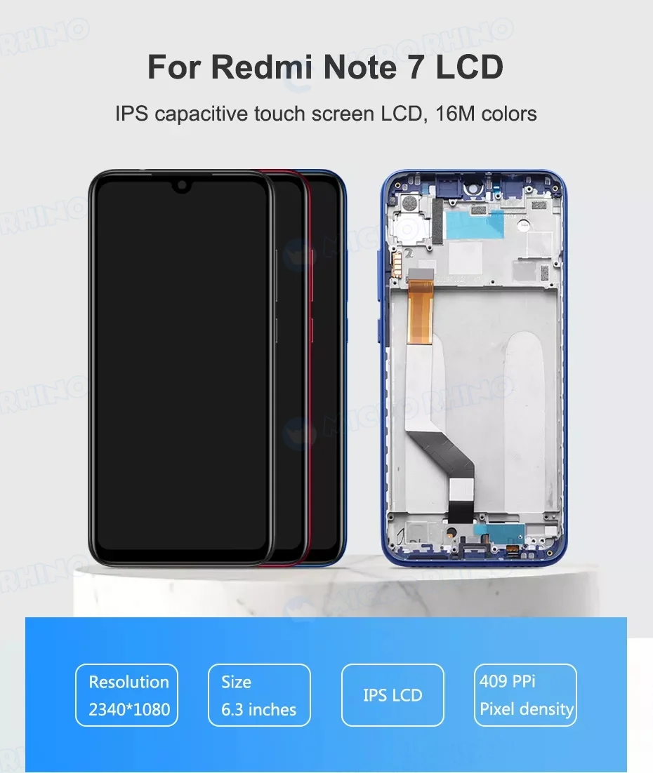 100% Оригинальный 6,3 "ЖК-дисплей для Xiaomi Redmi Note 7 7Pro дисплей ...