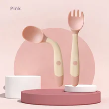 

New Baby Spoon with Fork Baby Utensils Set Bendable Silicone Spoon for Toddler Feeding Tableware Safe Temperature Sensing Spoon