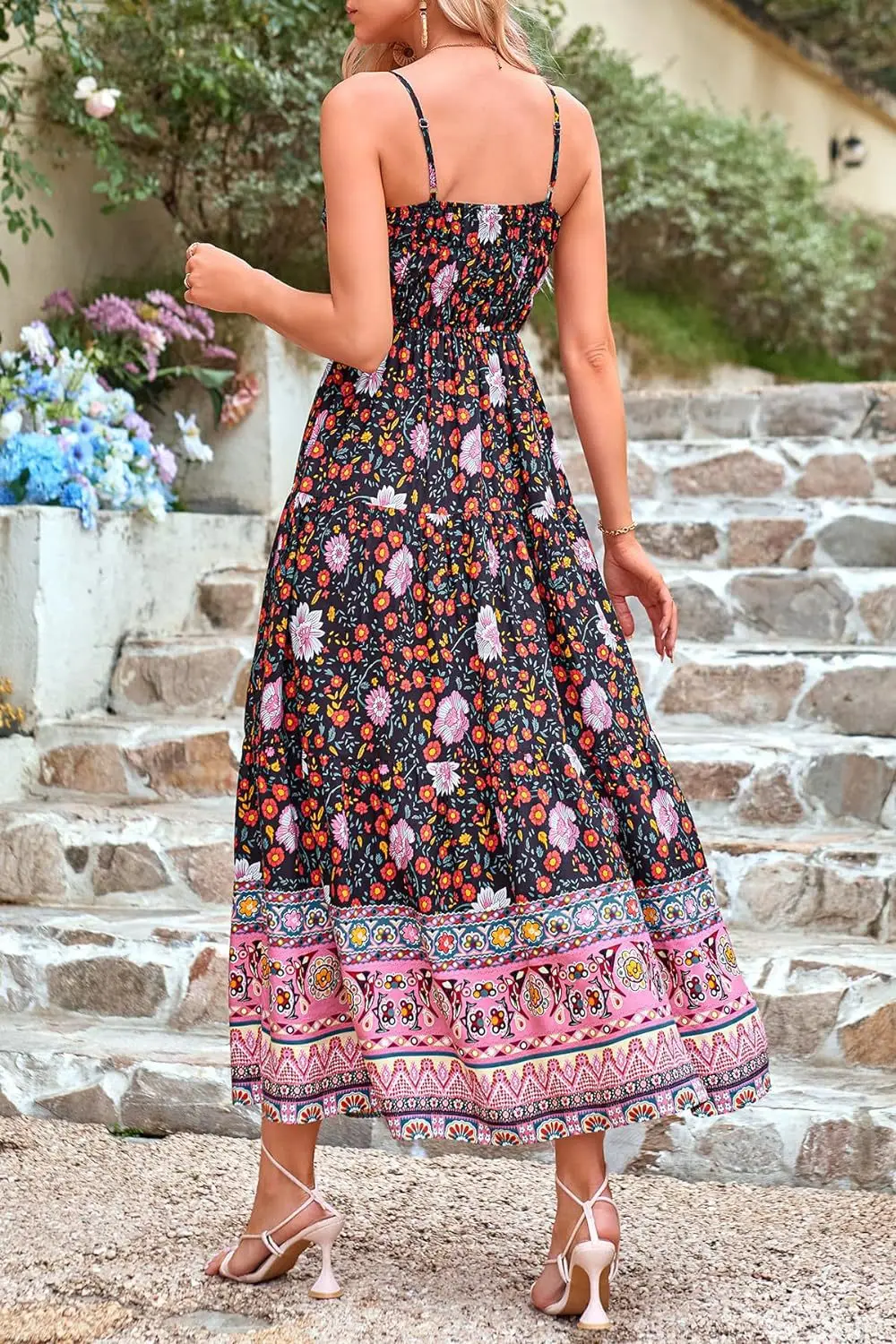 Vintage Flower Print Spaghetti Strap Dresses Women Fashion Trendy Bohemian Beach Vacation Long Dress Female Summer New Vestidos