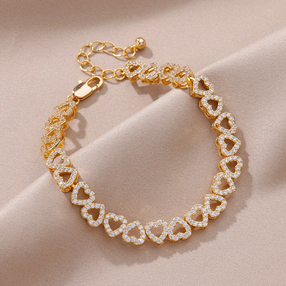 Zircon Heart Bracelets Stainless Steel Gold Color