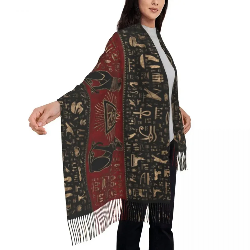 

Egyptian Cats And Eye Of Horus Tassel Scarf Women Soft Egypt Hieroglyphic Shawl Wrap Ladies Winter Fall Scarves