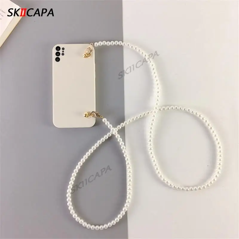 Pearl Crossbody Lanyard Cord Chain Soft Silicone TPU Phone Case