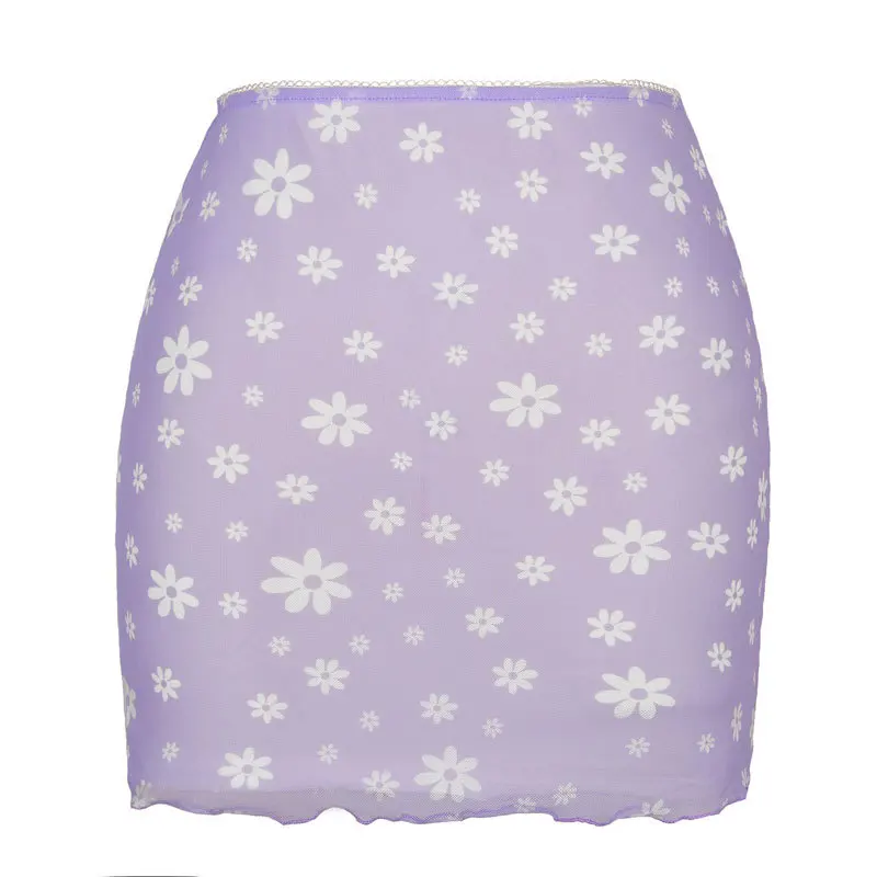 Women's Skirt Floral Print Mesh Double Layer High-waisted Mini Skirts 2025 New Summer Streetwear Club Boydcon Vintage Y2K Skirt