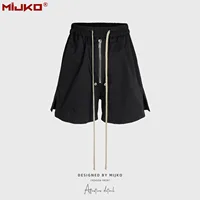 MIJKO Side Split Boxing Shorts Mens Elastic Waist Black Drawstring Five Quarter Pants 1