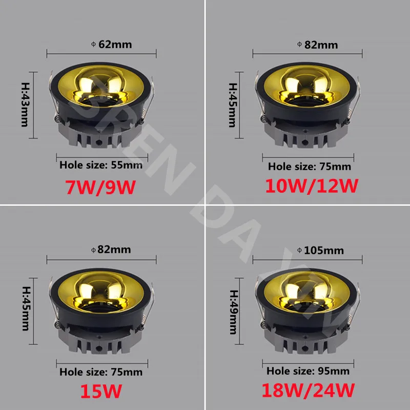 Dimmable COB downlight spotlight AC85-265V anti-glare deep embedded Led ceiling lamp chandelier interior lighting bulb led ceiling light led downlight led spotlight