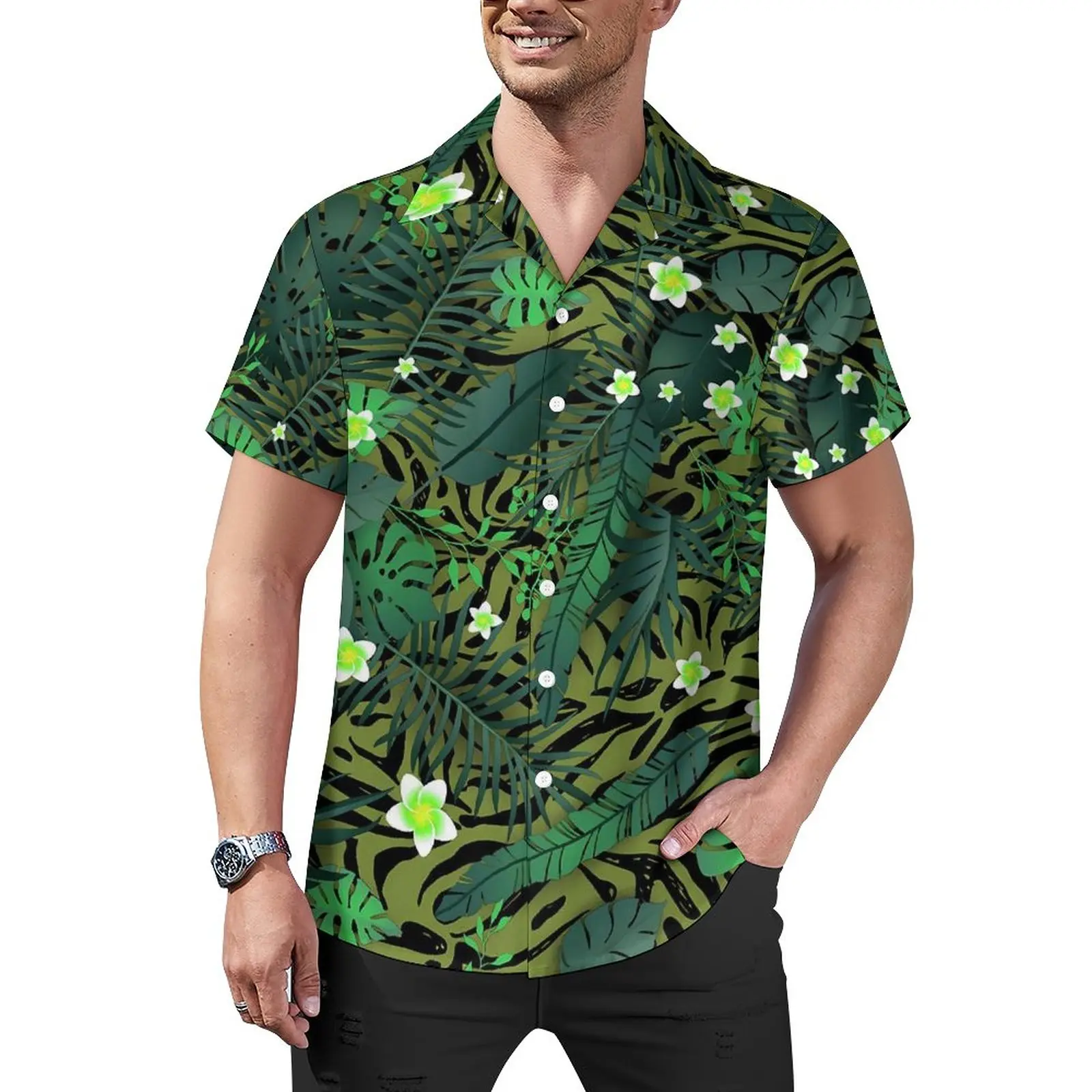 

Elegant Floral Casual Shirt Modern Flowers Beach Loose Shirt Summer Street Style Blouses Short-Sleeve Printed Oversized Tops