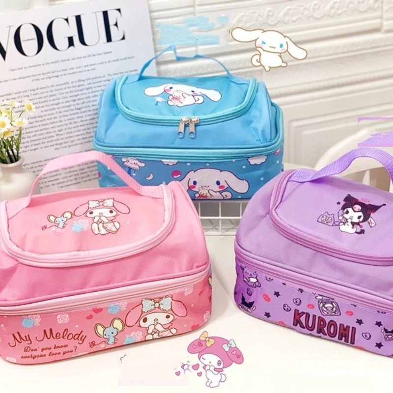 

2023 Sanrio Hello Kitty My Melody Kuromi Lunchbag Ins Children Picnic Handbag Girl Large-Capacity Storage Insulated Ice Bag Gift