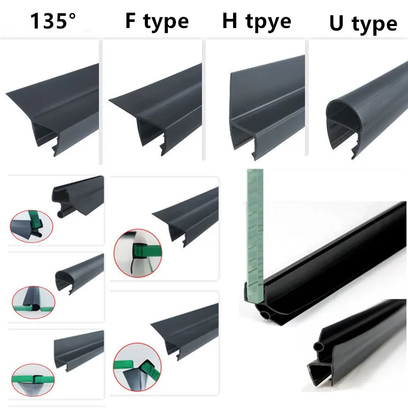 2pcs Weatherstrip Waterproof Shower door sealing strips water stopper 6-12mm glass shower screen door seal strip gap sealer