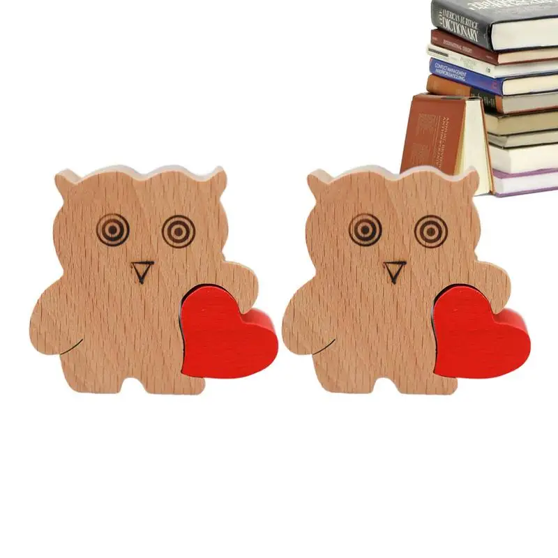 

Wooden Animal Family Puzzle Decorative Statue Animal Sculptures 1 Pair Heart Animals Desk Decor Wooden Crafts Table Ornaments