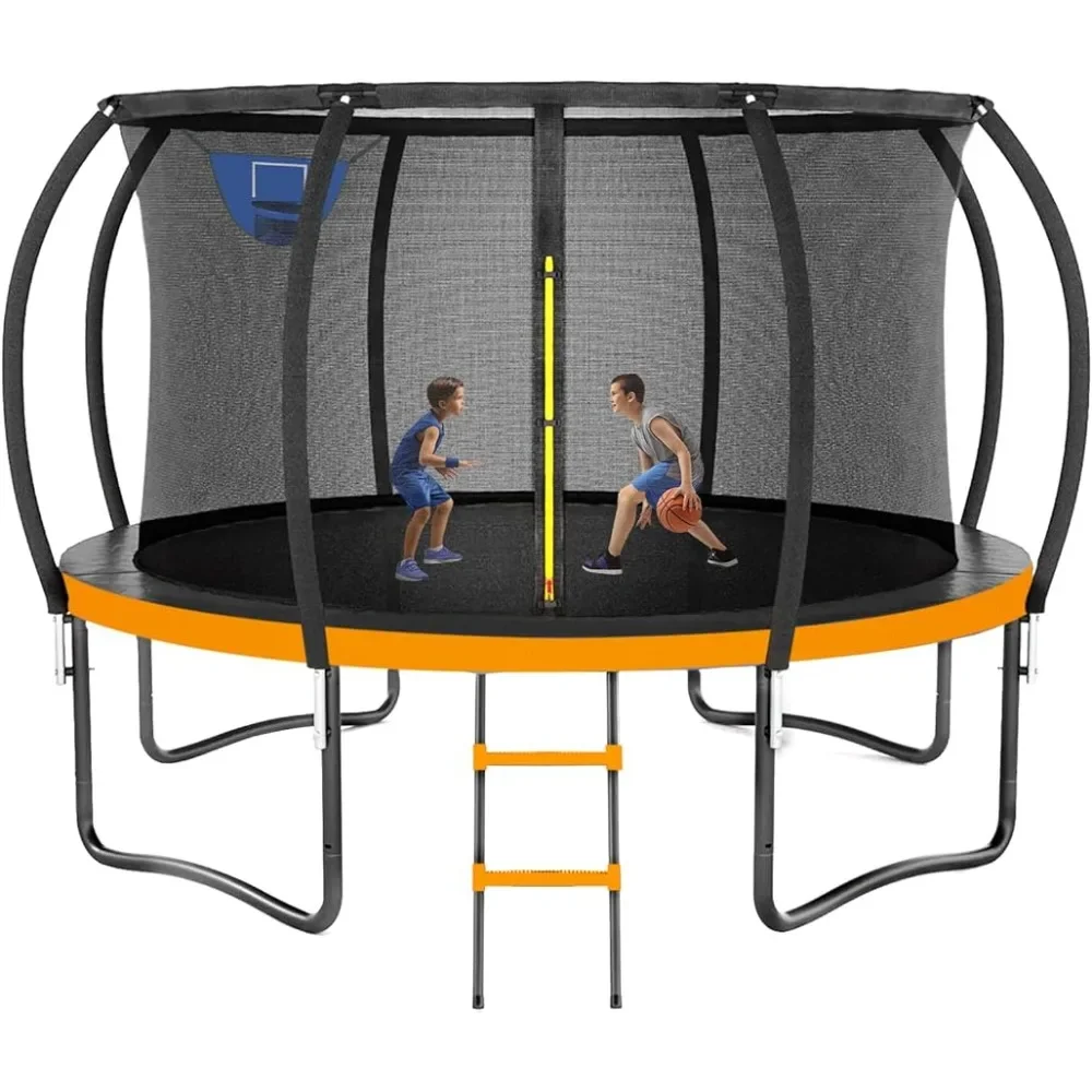 

Trampoline 12FT Outdoor Trampolines for Kids and Adults, Recreational Trampoline with Enclosure Net & Ladder, Round Trampoline