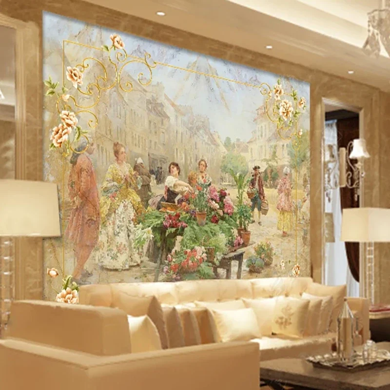 papel de parede com foto personalizada fundo parede marmore estilo europeu flor rua sala estar decoracao criativa 03