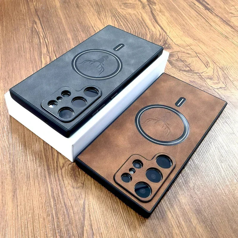 Premium Deer Leather Phone Case with MagSafe Wireless Charging Compatibility