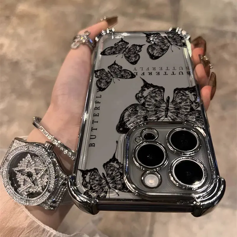 Elegant Butterfly Black Purple Plating Anti-Fall Phone Case
