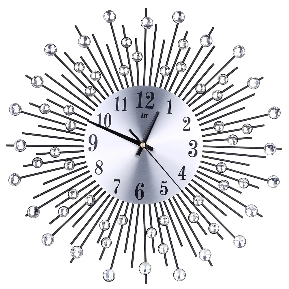 

3 D European Style Metal Wall Clock Large Crushed Diamond Modern Clocks for Walls