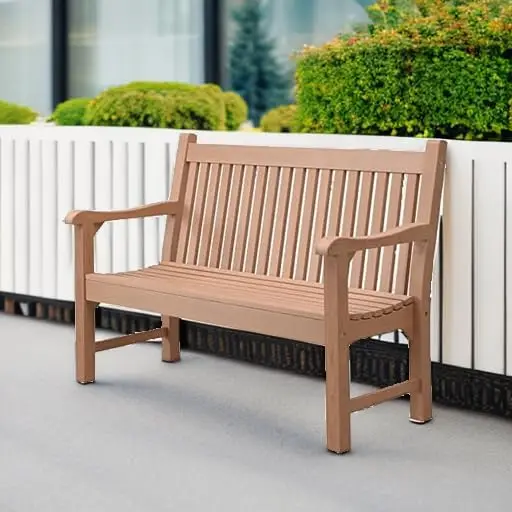 Teak-toned bench detail