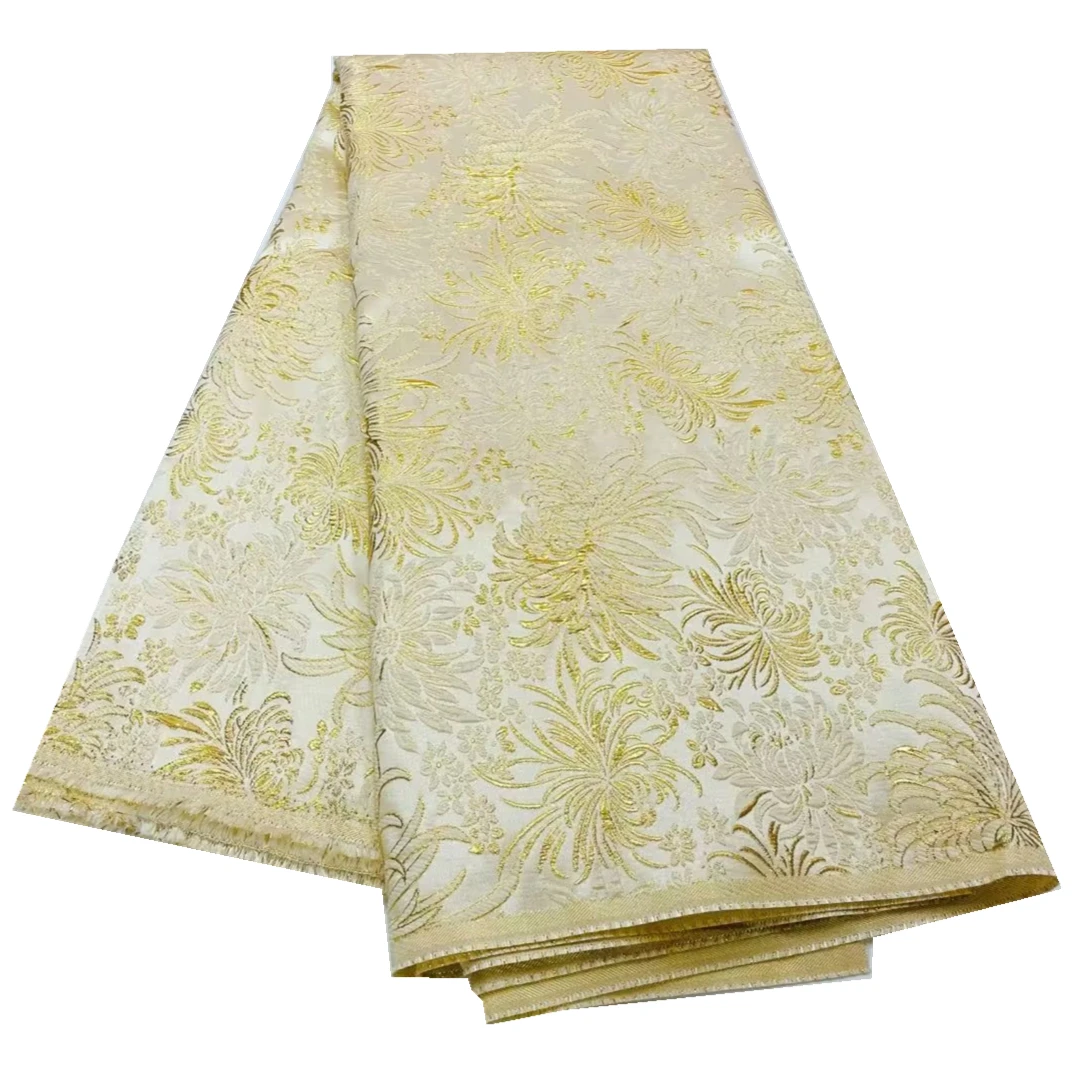 

Hot Sale Jacquard Lace Fabric High Quality African Gilding Brocade Lace Fabric 5 Yards For Nigerian Wedding Bridal Party