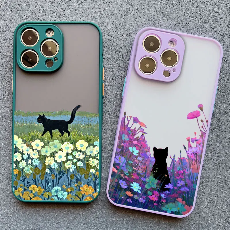 Black Cat Cartoon Shockproof Landscape Phone Case - Stylish Back Cover