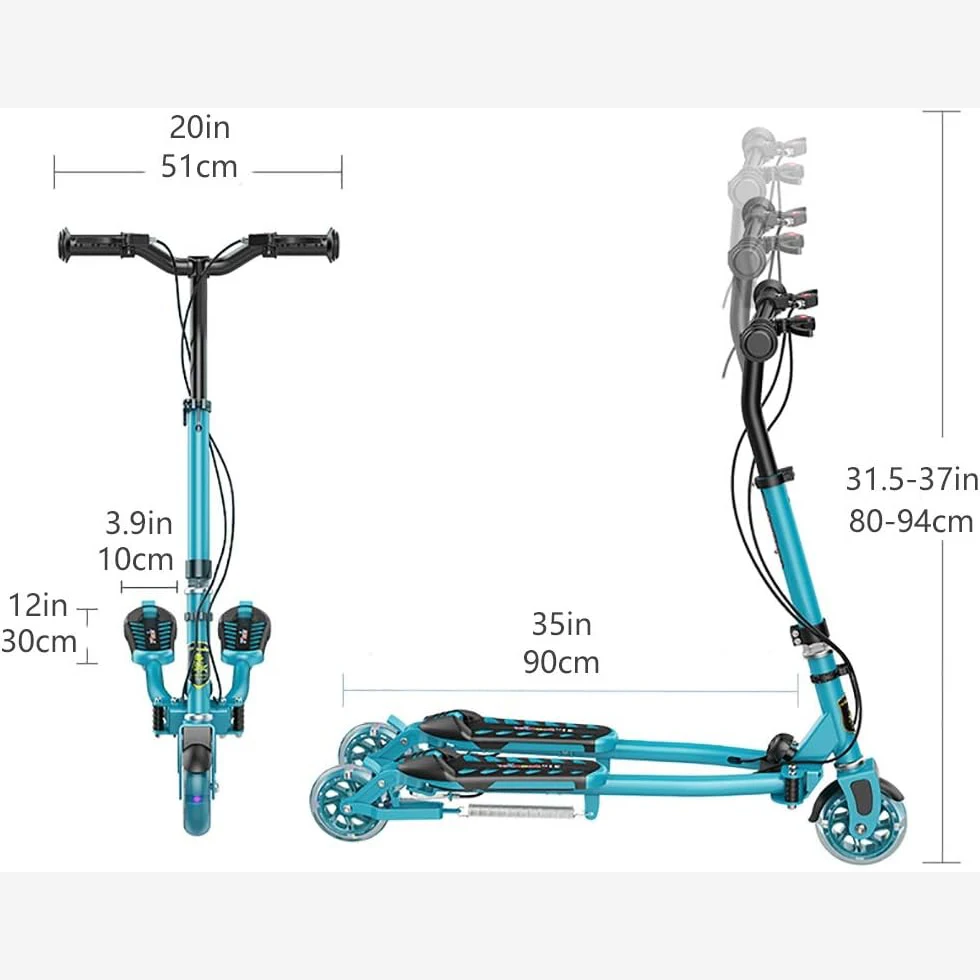 Foldable Kids Swing Scooter, 3 Flash Wheels, Wobble Scooter Tri Slider Kick Speeder Push Scooter with Adjustable Handle