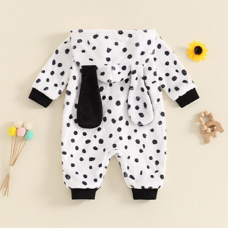 Unisex Baby Girls Boy Dalmatian Costume Halloween Costume Infant Hooded Long Sleeve Button Romper Jumpsuit Outfits 3