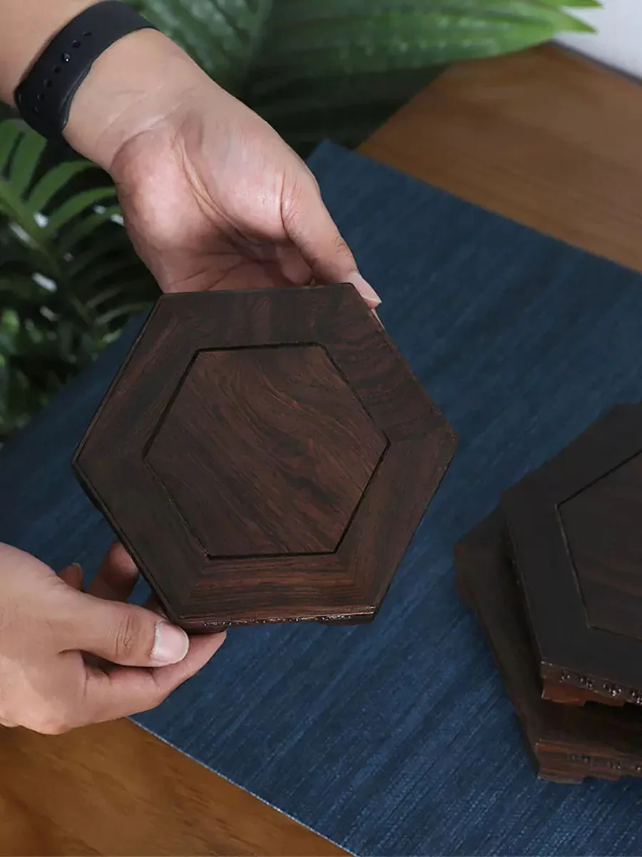 Mahogany Rectangular Pattern Base, Ebony Teapot Vase, Bonsai Buddha, Solid Wood Bracket, Carving, Decorative Ornaments