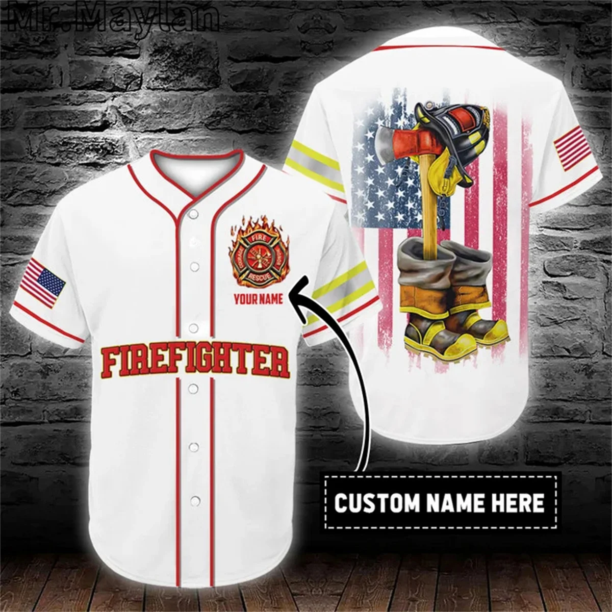 

Custom Name Firefighter Hero White Baseball Tee Jersey Shirt 3D Printed Firefighting Men's Shirt Casual Shirts hip hop Tops-022