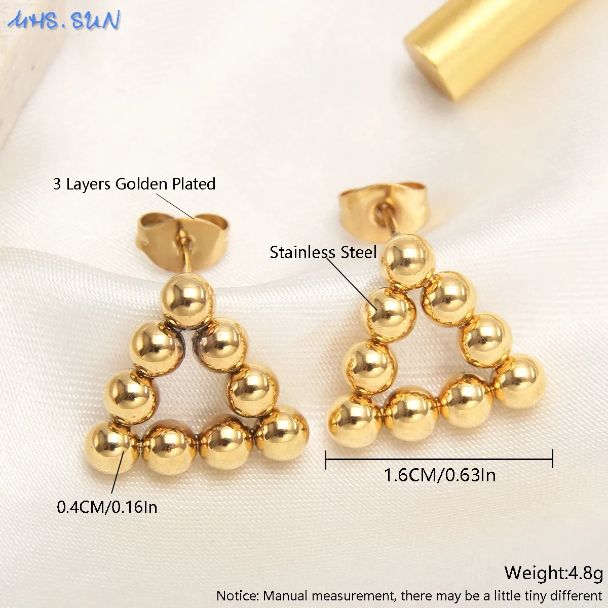 Edelstahl-Kugel-Design-Ohrstecker für Damen, vergoldete Perlen, rundes Kreuz, U-förmiger Ohrring, Ohrschmuck, Geschenke, wasserdicht – Detail 6
