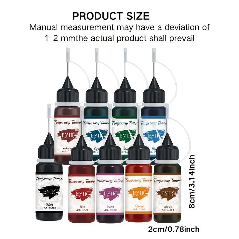 Set di 9 Colori di Pasta per Tatuaggi all'Henné, Kit per Tatuaggi Temporanei, Inchiostro per Body Art, Kit per Trucco Fai-da-Te, Decorazione per Mani e Braccia, per Feste e Festival - immagine 6
