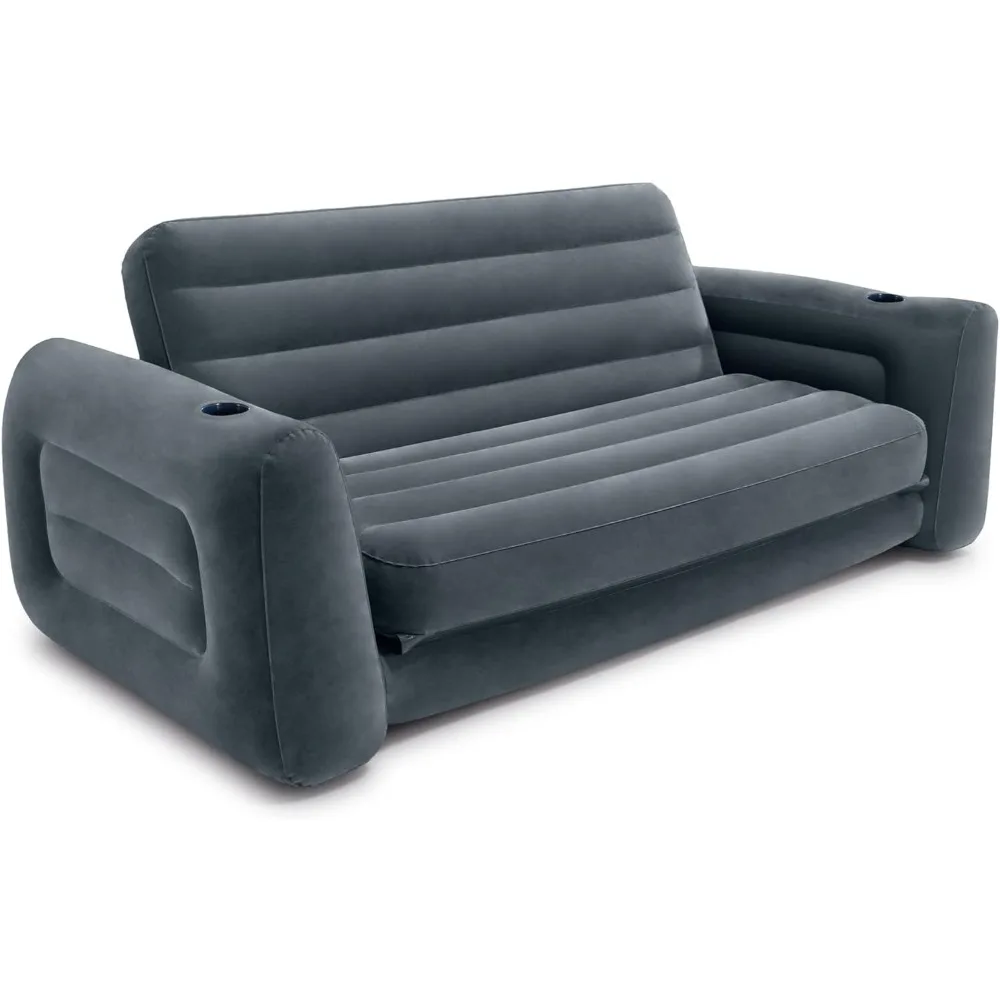 

Inflatable Pull-Out Sofa: Built-in Cupholder, Velvety Surface, 2-in-1 Valve, Folds Compactly 80" x 91" x 26", Grey