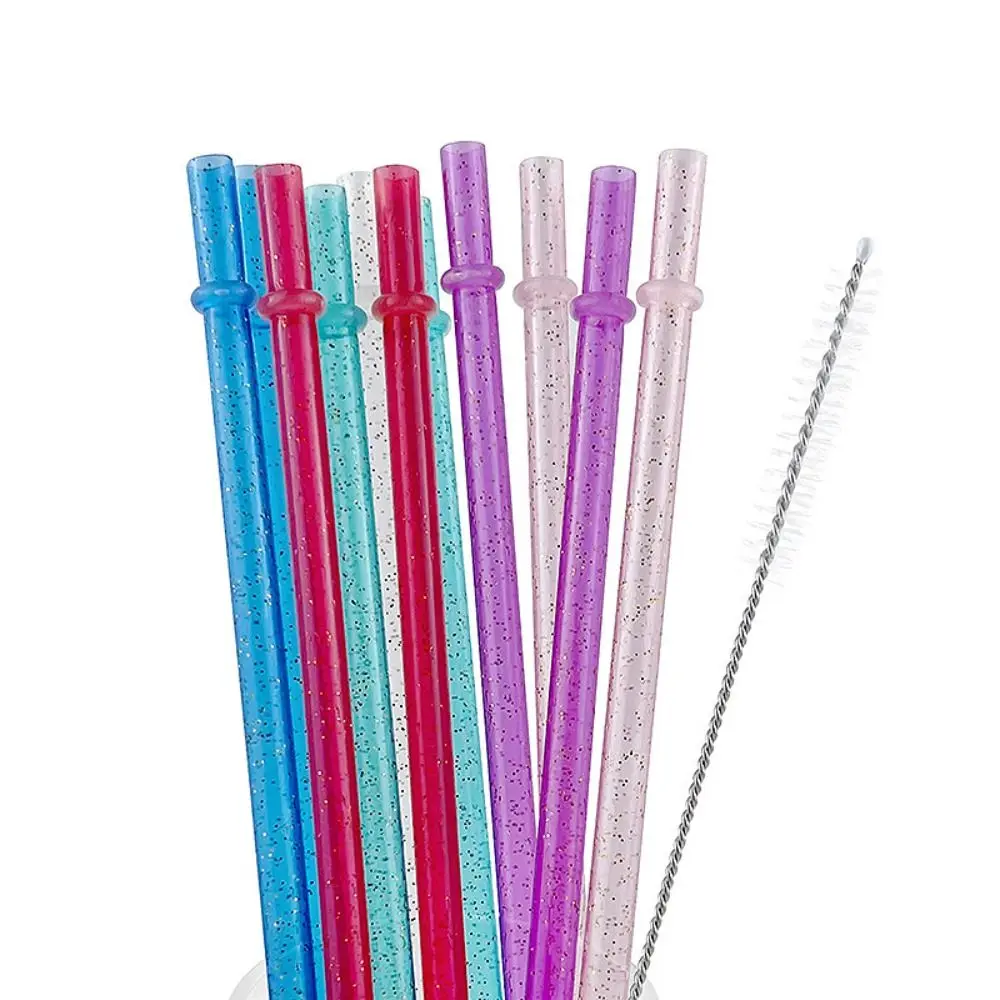 Reusable Gold Powder Portable Straw Cup with Cleaning Brush - 13-Piece Set