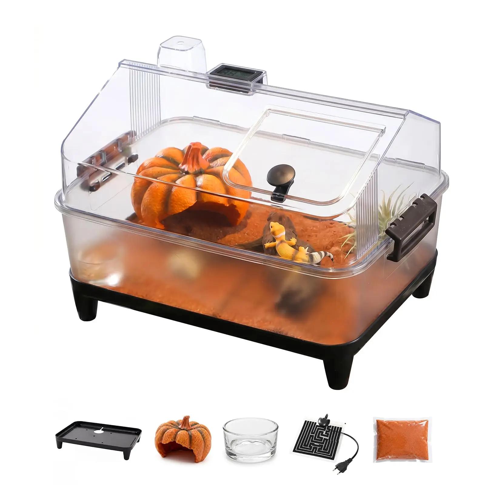Small Reptile Terrarium Kit With Lid, Acrylic Tank, Heating Pad, Hygrometer, Hide & Bowl For Gecko Lizard Tarantula Frog Crab 3