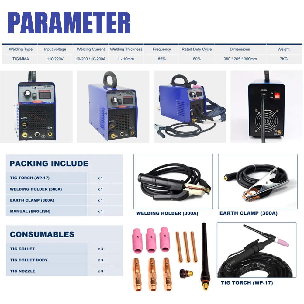 Tig Welding Machine IGBT HF DC Inverter Digital Welder Machine MMA TIG Welder Semi-automatic 2 in 1 Electric Argon Welding 6