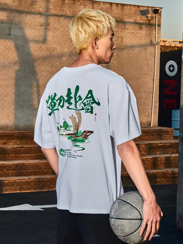 순면 스포츠 티셔츠 라운드 넥 반팔 프린트 남성용 봄 여름 신상 루즈핏 통기성 트레이닝 탑