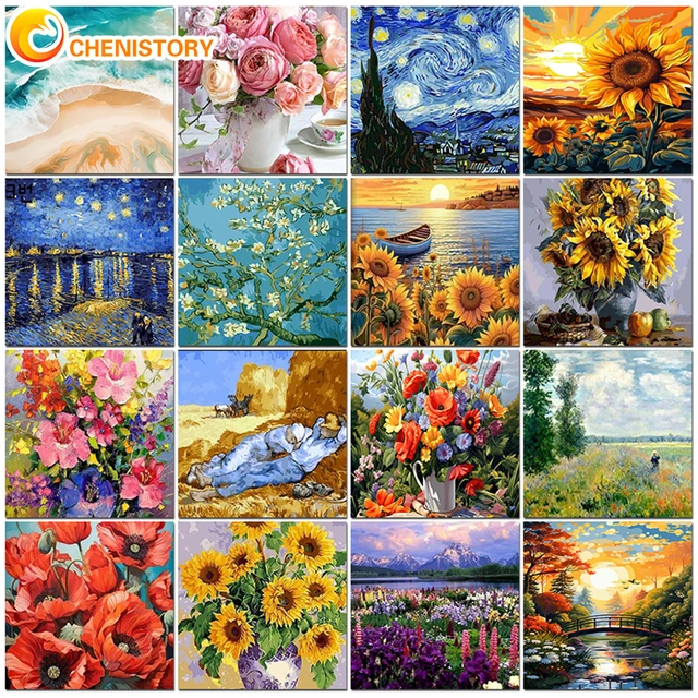 CHENISTORY Van Gogh Painting By Number Oil Picture On Canvas DIY Kits Acrylic Paint Flower Coloring By Number Home Decor Gift 1