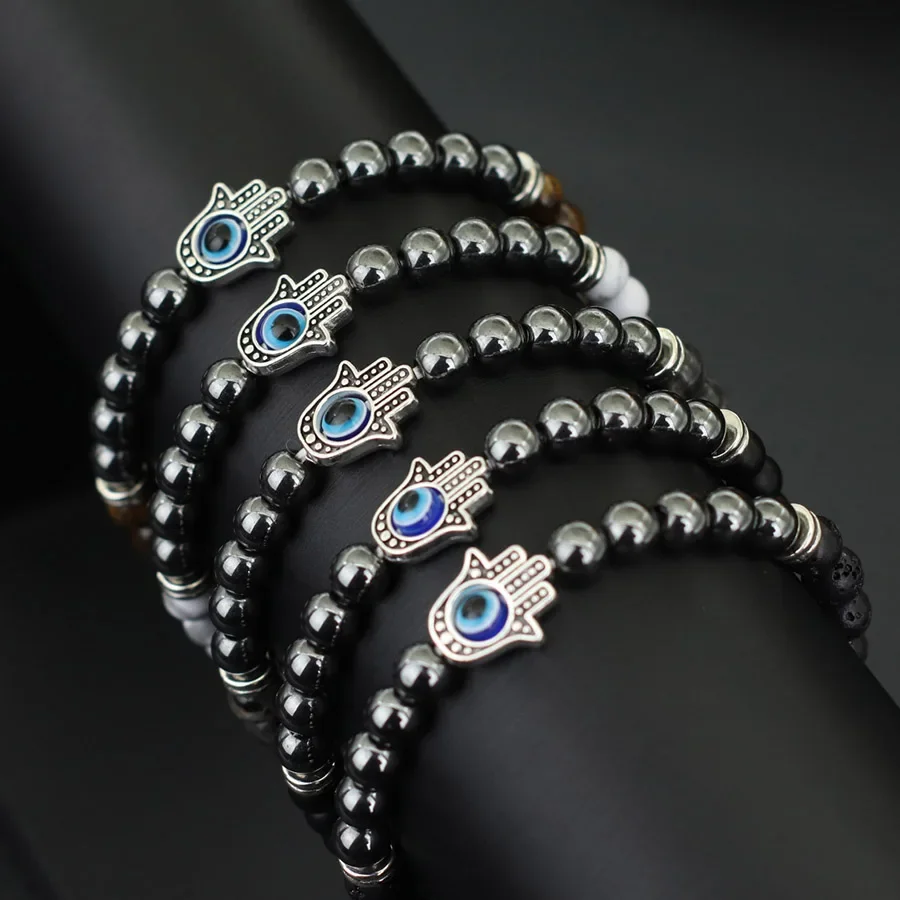 Hematite Evil Eye Bracelet for Men Yoga Meditation