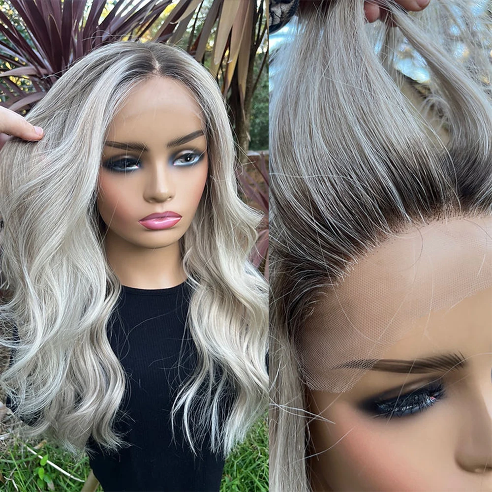 Rooted Ash Blonde Hair High Grade Brazilian Human Hair 13X4