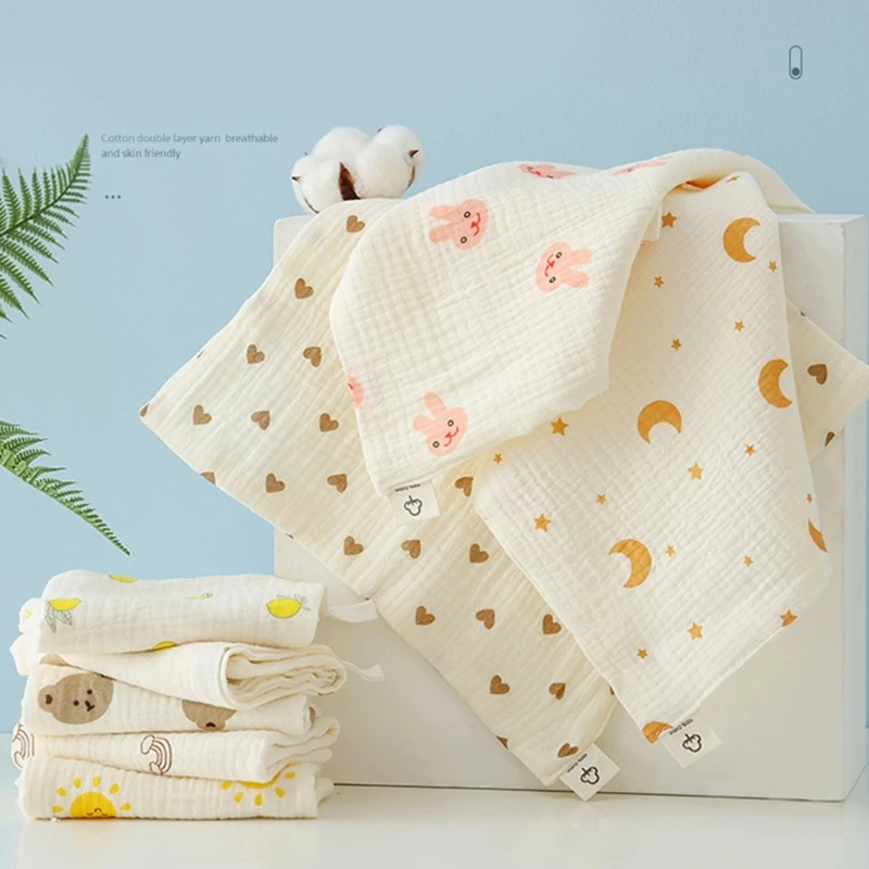 Baby Washcloth Muslin Square Hand Towel Soft Reusable Newborn Face Towel 4-Layers Cartoon Baby Wash Cloths Shower Gift
