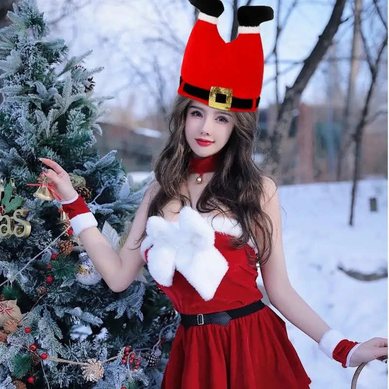 Christmas Santa Elf Pants Hat Lovely Headwear for Memorable & JoyfulParties L5BE