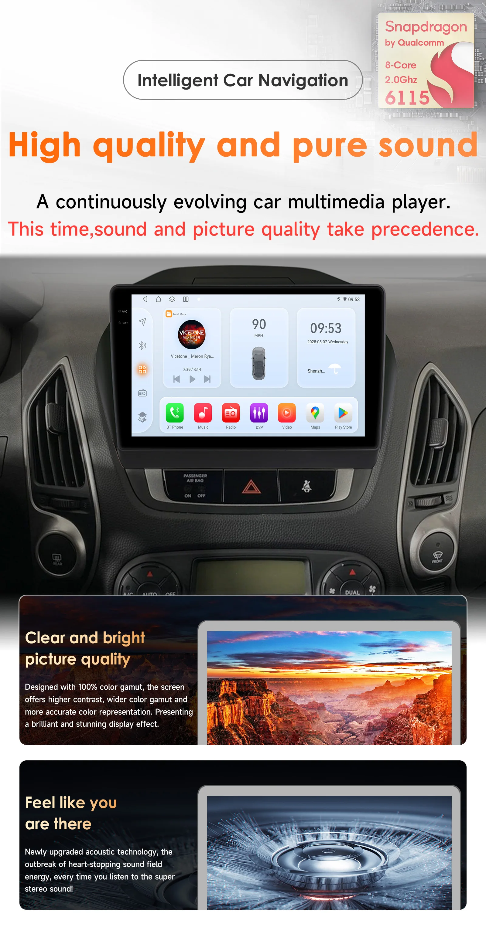 Hizpo 8Core 2Din Android 14 Autoradio für Hyundai Tucson 2 IX35 2011 - 2017 CarPlay GPS AI 4G BT5.4 von Qualcomm Snapdragon 6115. – Detail 2