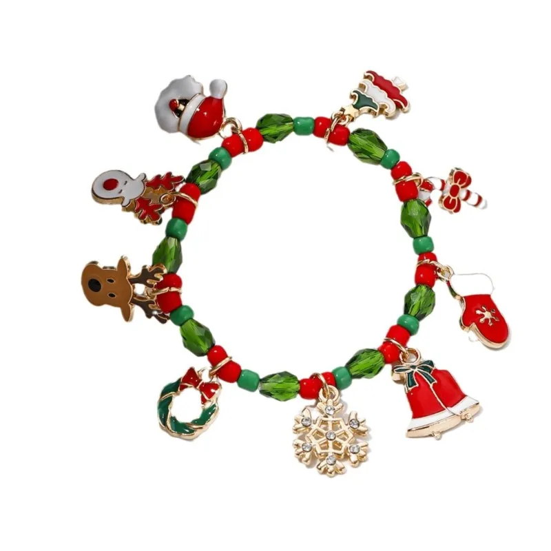 Christmas Elk Santa Claus Snowflake Pendant Bracelet for Women Christmas Days Celebration Beads Chain Party Jewelry Gifts