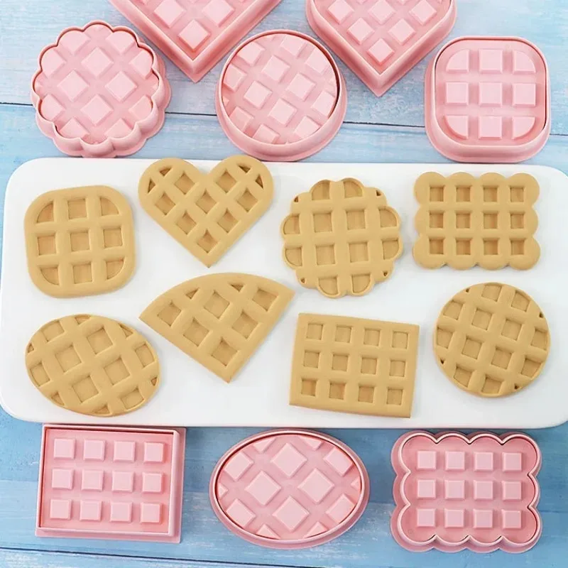 8pcs Set Waffle Cookie Molds Cookies Cutters Classic Retro Biscuit Mold Confectionery Cookie Stamp Baking Pastry Bakeware Tools