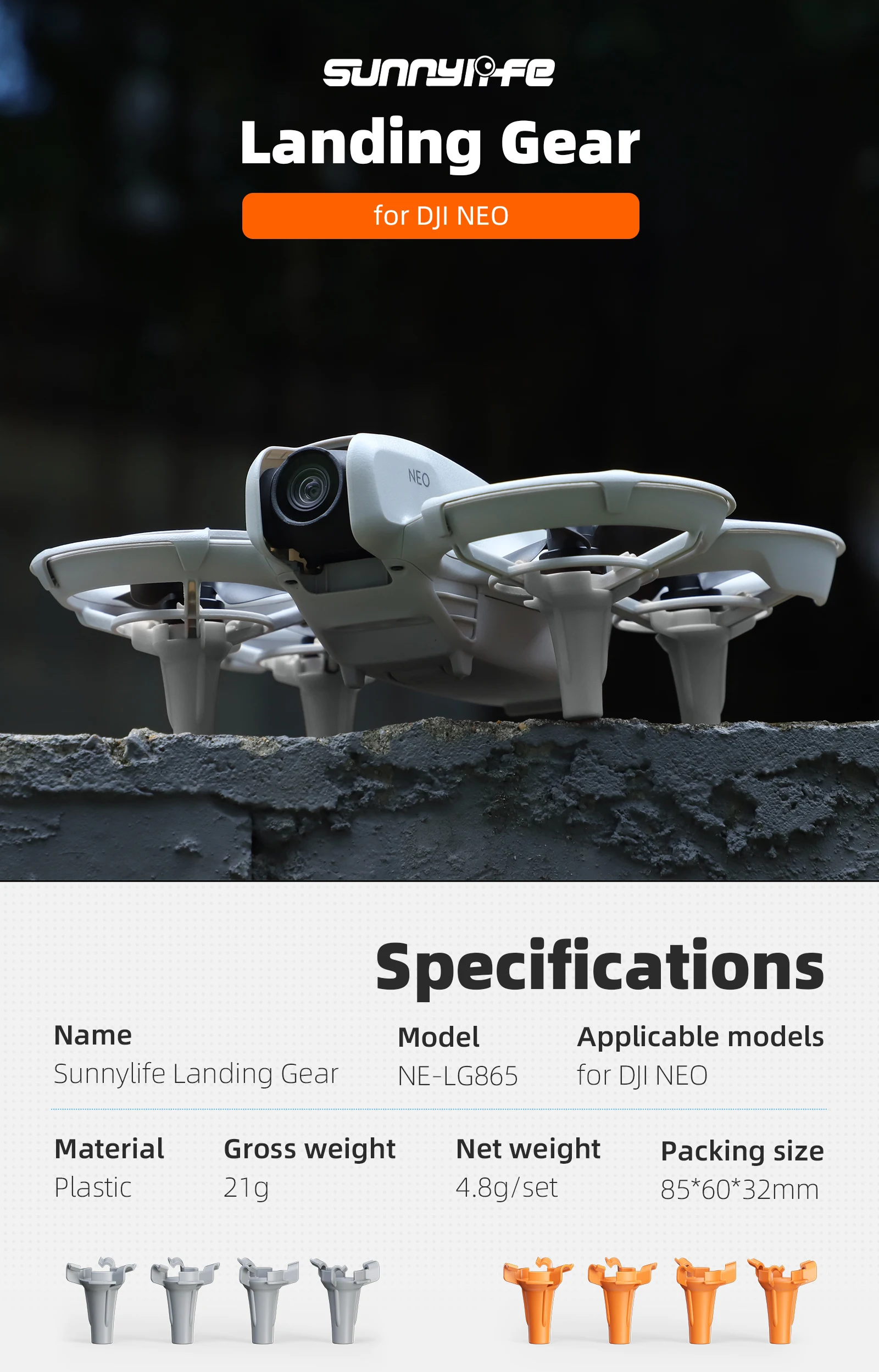 Description Picture 2 of itemFor DJI NEO Landing Gear Heightened Enhancement Tripod Support Leg Protector for DJI Neo Legs Extender Sunnylife Accessories