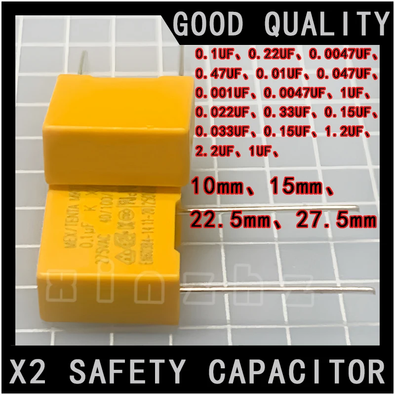 10 Pz X2 Condensatore Di Sicurezza 22.5mm 275VAC 275V 0.22UF 0.33UF 0.47UF 0.56UF 0.68UF 0.82UF 1UF 1.2UF 1.5UF 2.2UF Pellicola Di Polipropilene - Foto 10