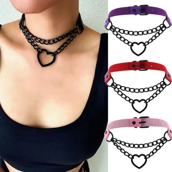 Girocollo con collana a cuore vintage con colletto gotico a catena per ragazze Grunge Punk carino Kawaii Egirl Chocker Accessori Harajuku 1